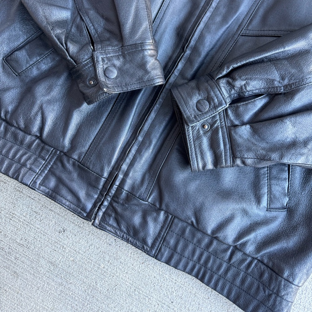 VTG 90's St. Johns Bay Black Genuine Leather Bomber Aviator Flight Jacket Coat M - Picture 11 of 13